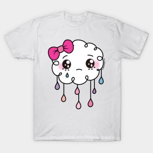 sad cloud raindrops, crying cloud, cute kawaii cloud rain T-Shirt